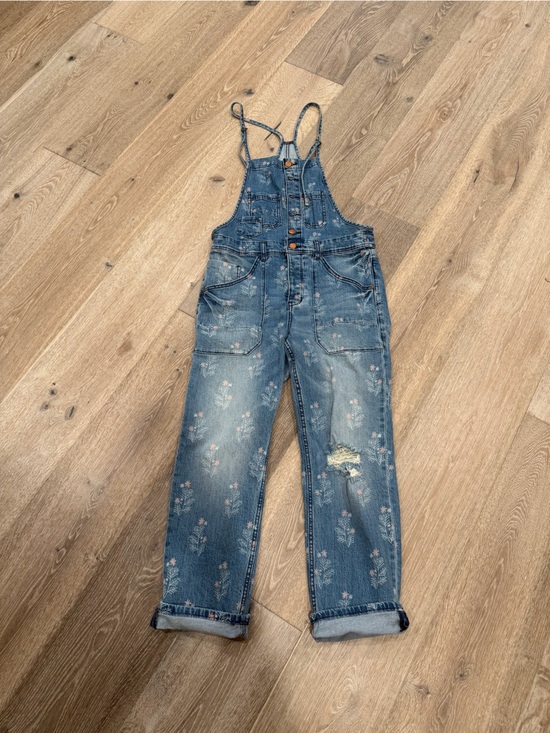 Pilcro Denim - Pilcro Blue Floral Distressed Denim Overalls with Pink Accents